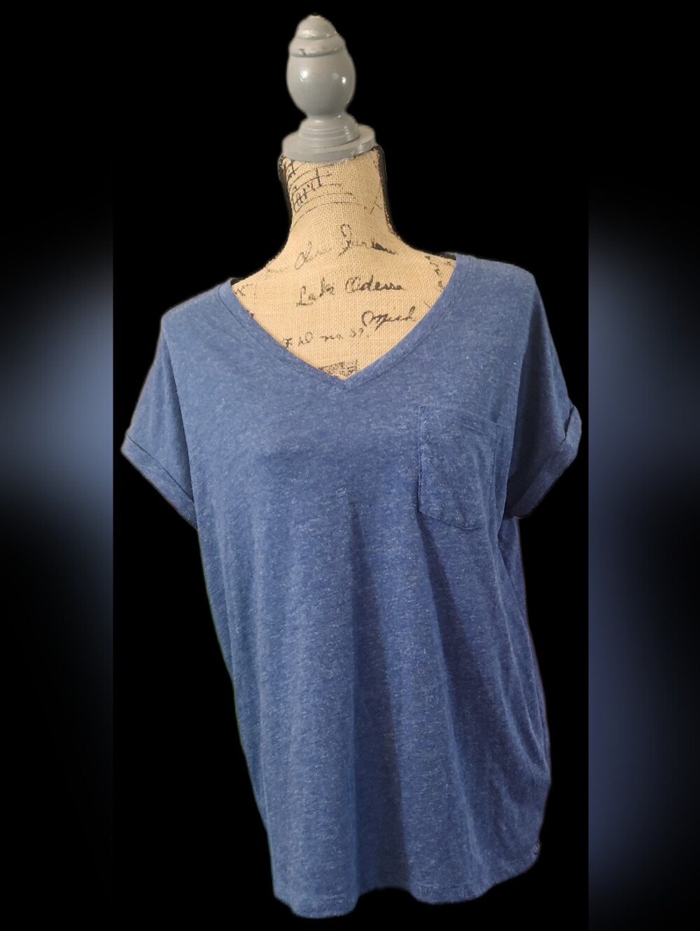 #WC149 Roots Women's Heathered Blue V-Neck Pocket Tee